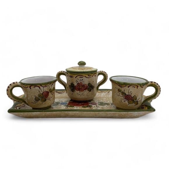 Deruta Italy Espresso Demitasse Serving Set Two Cups Sugar Bowl Tray Italian - Picture 1 of 10